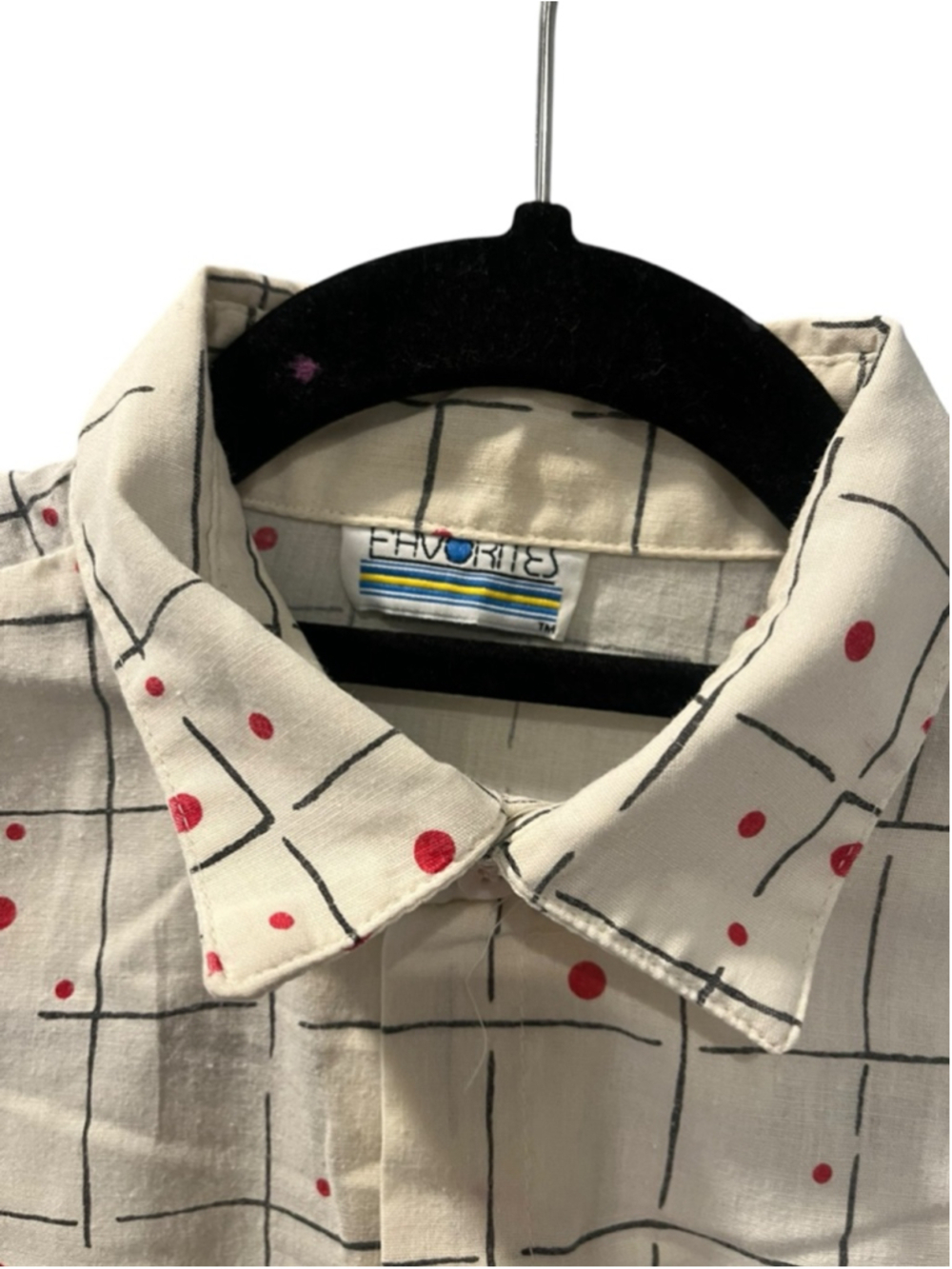 VTG 80s Favorites Abstract Grid Shirt Small Mid Century Memphis Geo Polka Dot - Picture 3 of 9
